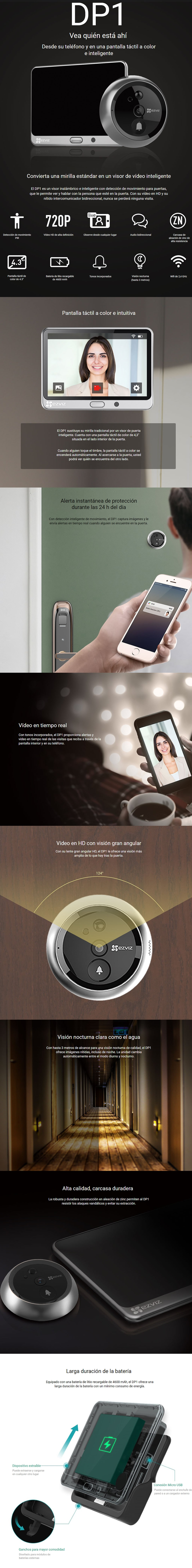 EZVIZ Mirilla Digital de Puerta con Pantalla Táctil a Color de 4.3'' Cámara  Video Timbre 